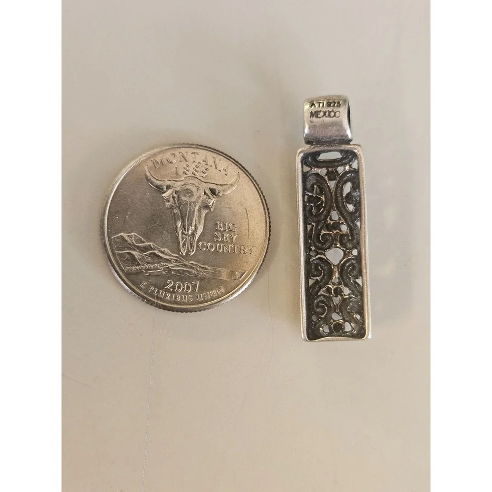 Vintage ATI Mexico 925 Sterling Silver Scrollwork Slider Bar Pendant 1.25